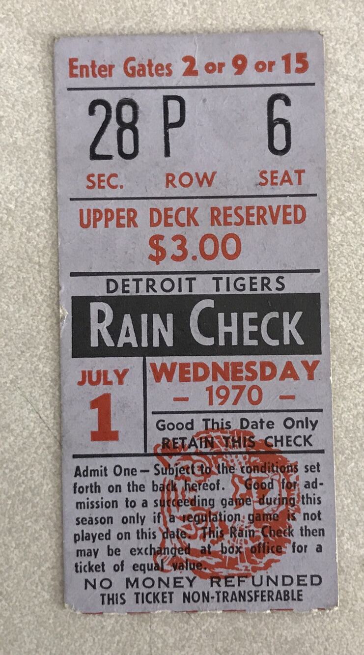 Vintage July 1 1970 Detroit Tigers Baseball Upper Deck Game Ticket Stub